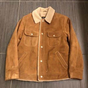 Sherpa Lined Brown Suede Leather Jacket Sz S
